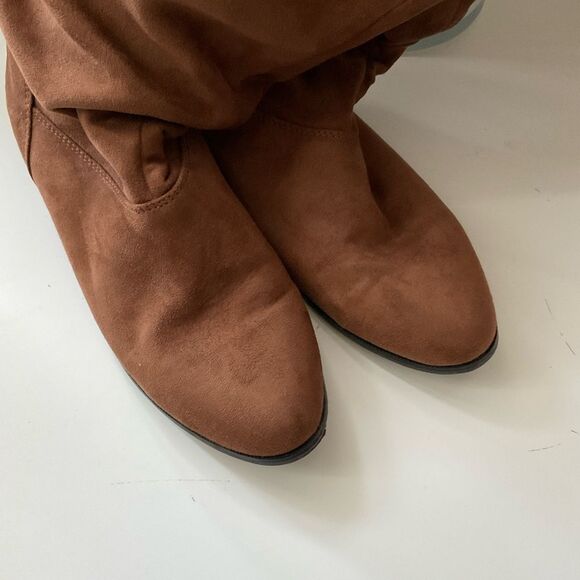 CALL IT SPRING Brown Faux Leather  Suede Slouch Boots Size 6.5 - Picture 7 of 9